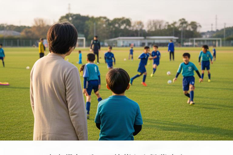 松阪市の運動場で親子が少年サッカーの体験練習を見学する様子