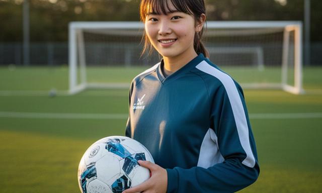 松阪の女子サッカー選手が練習場でボールを持ち前向きに立つ姿